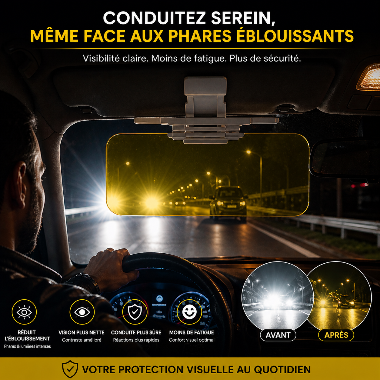 Pare-soleil anti-éblouissement pour voiture, jour et nuit🌟☀️
